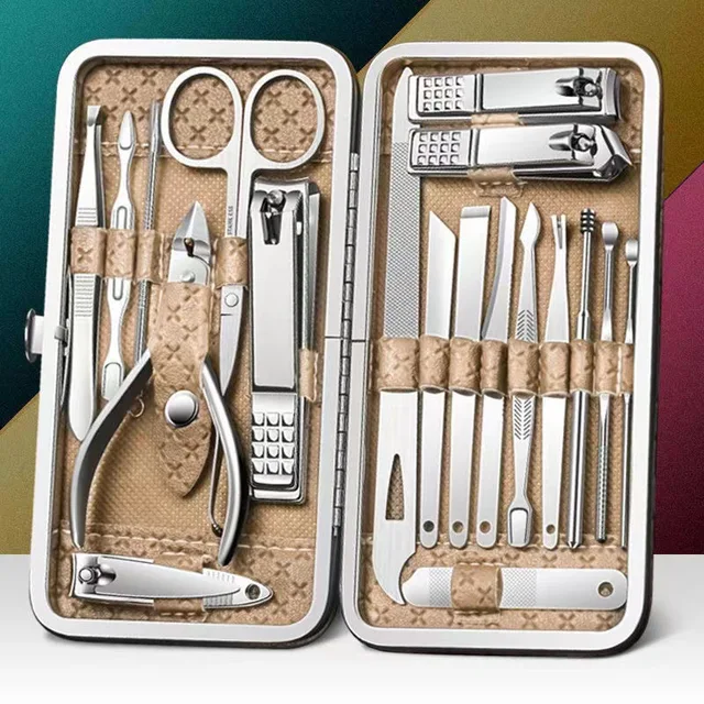 Professional Manicure Kit - 16pc Stainless Steel Set With Folding Case