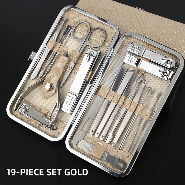 Professional Manicure Kit - 16pc Stainless Steel Set With Folding Case